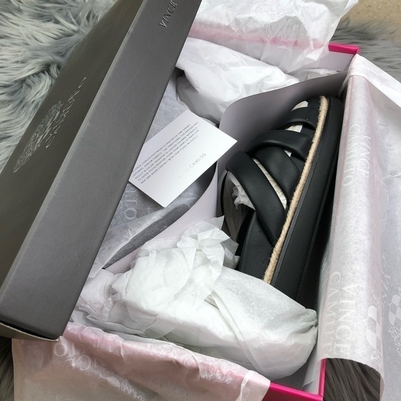 New Vince Camuto Chavelle Leather Criss Cross Platform Slide Sandals - Picture 7 of 9